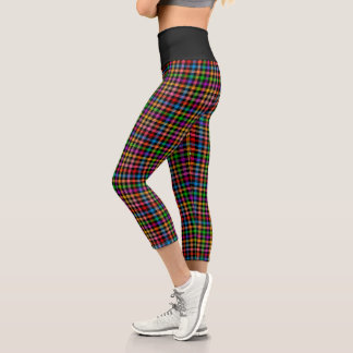 Colourful Rainbow Gingham Plaid Design - Black Capri Leggings