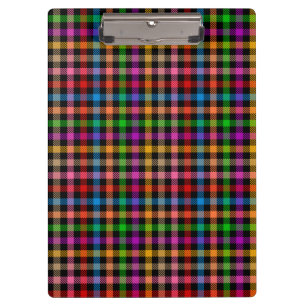 Colourful Rainbow Gingham Plaid Design - Black  Clipboard