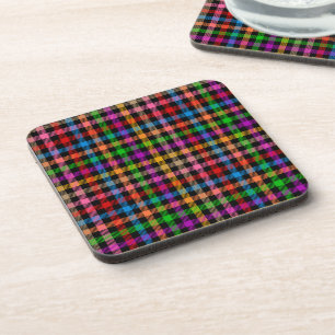 Colourful Rainbow Gingham Plaid Design - Black Coaster