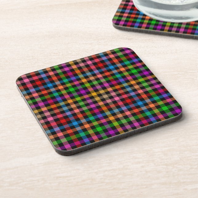 Colourful Rainbow Gingham Plaid Design - Black  Coaster (Left Side)