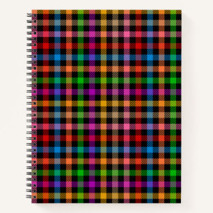 Colourful Rainbow Gingham Plaid Design - Black Notebook