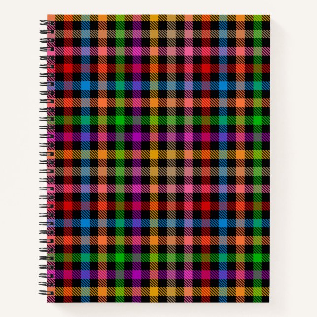 Colourful Rainbow Gingham Plaid Design - Black  Notebook (Front)