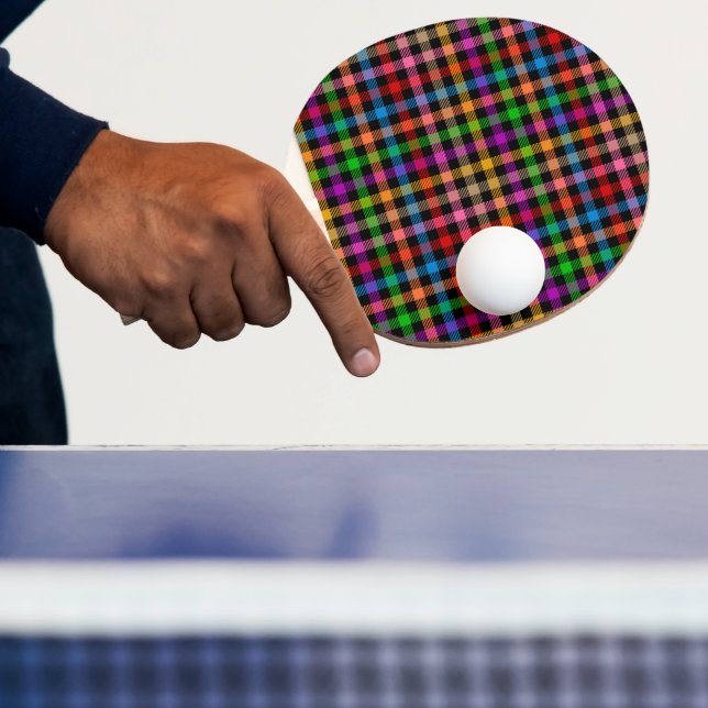 Colourful Rainbow Gingham Plaid Design - Black  Ping Pong Paddle (Insitu)