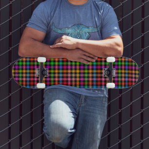 Colourful Rainbow Gingham Plaid Design - Black Skateboard