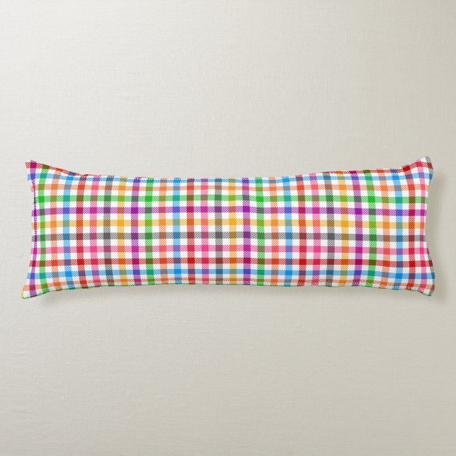 Colourful Rainbow Gingham Plaid Design - White  Body Cushion (Front)