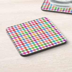 Colourful Rainbow Gingham Plaid Design - White Coaster