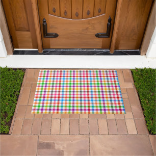 Colourful Rainbow Gingham Plaid Design - White Doormat