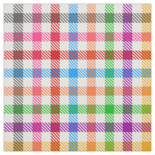 Colourful Rainbow Gingham Plaid Design - White Fabric
