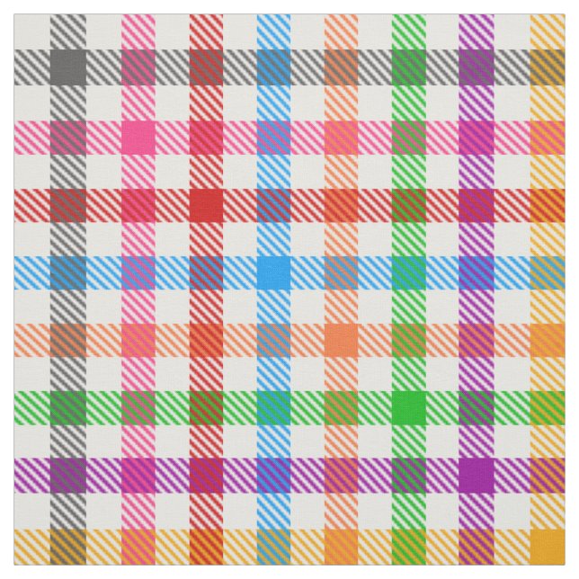 Colourful Rainbow Gingham Plaid Design - White  Fabric (Swatch)