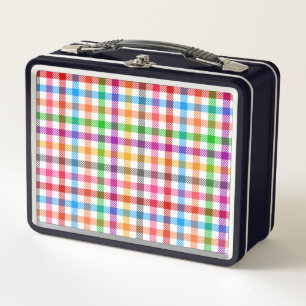 Colourful Rainbow Gingham Plaid Design - White Metal Lunch Box