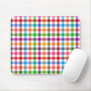 Colourful Rainbow Gingham Plaid Design - White Mouse Pad