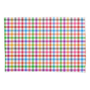 Colourful Rainbow Gingham Plaid Design - White  Pillowcase