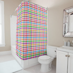 Colourful Rainbow Gingham Plaid Design - White Shower Curtain