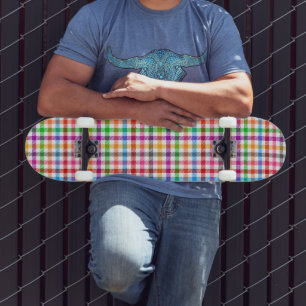 Colourful Rainbow Gingham Plaid Design - White  Skateboard