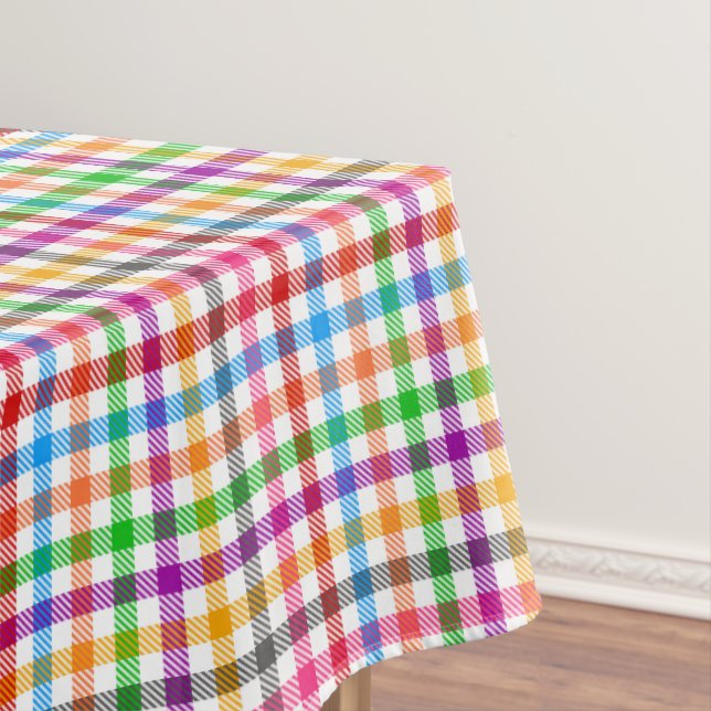 Colourful Rainbow Gingham Plaid Design - White  Tablecloth (In Situ)