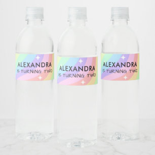 Colourful Rainbow Girl 2nd Birthday Water Bottle Label