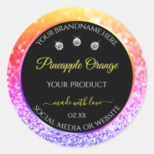 Colourful Rainbow Glitter and Black Product Labels