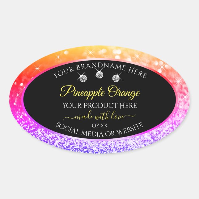 Colourful Rainbow Glitter and Black Product Labels (Front)
