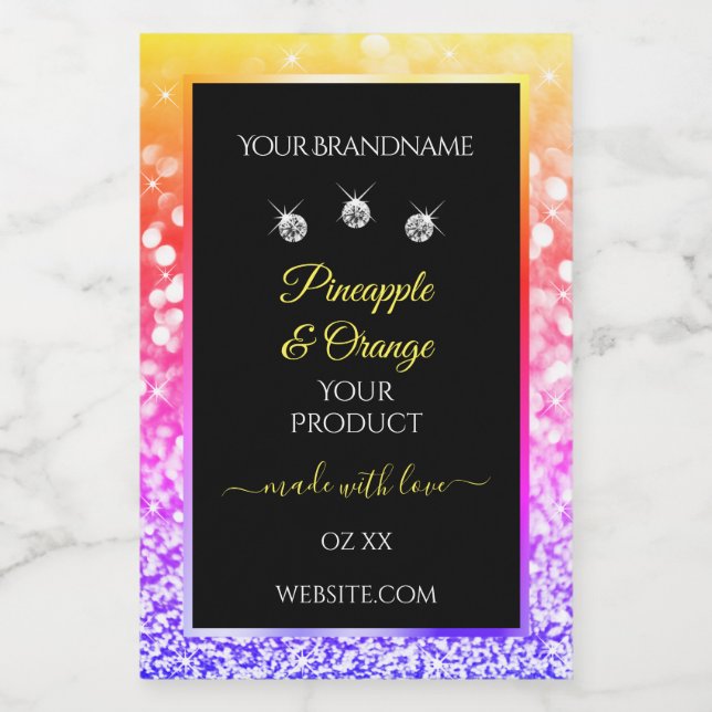 Colourful Rainbow Glitter and Black Product Labels (Single Label)