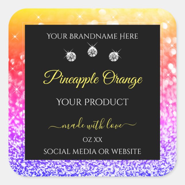 Colourful Rainbow Glitter and Black Product Labels (Front)