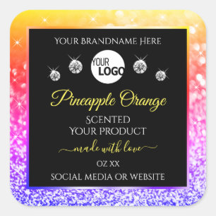 Colourful Rainbow Glitter Black Product Labels Log