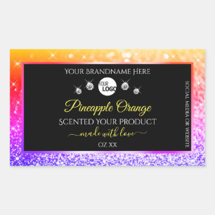 Colourful Rainbow Glitter Black Product Labels Log