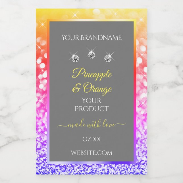Colourful Rainbow Glitter Frame Grey Product Label (Single Label)