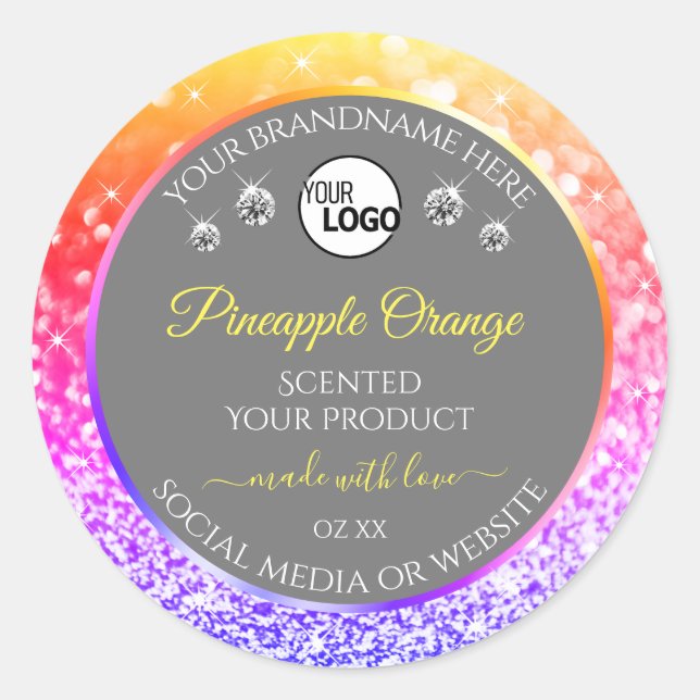 Colourful Rainbow Glitter Grey Product Labels Logo (Front)