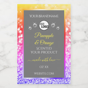 Colourful Rainbow Glitter Grey Product Labels Logo