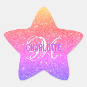 Colourful Rainbow Glitter Monogram Name  Star Sticker