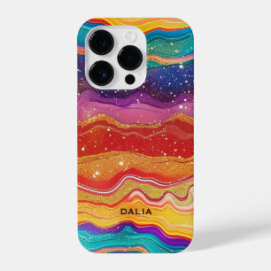 Colourful rainbow glittery agate texture iPhone 14 pro case