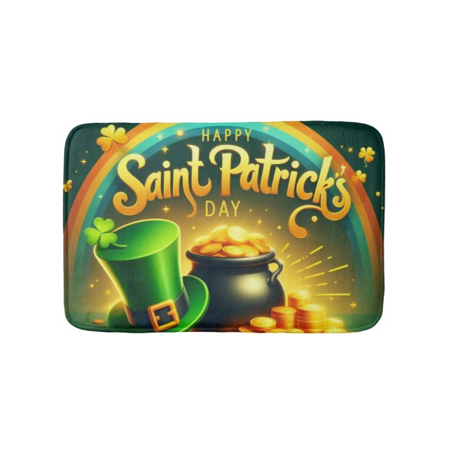 Colourful rainbow gold Saint Patrick's Day Bath Mat (Front)