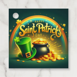 Colourful rainbow gold Saint Patrick's Day Favour Tags