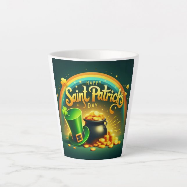 Colourful rainbow gold Saint Patrick's Day Latte Mug (Front)