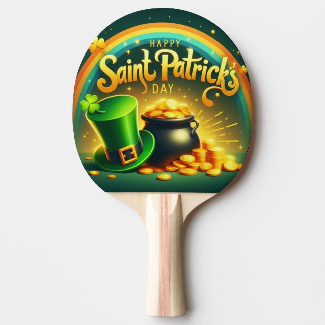 Colourful rainbow gold Saint Patrick's Day Ping Pong Paddle (Front)