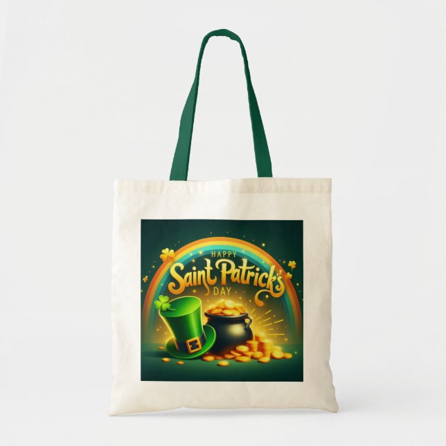 Colourful rainbow gold Saint Patrick's Day Tote Bag (Front)