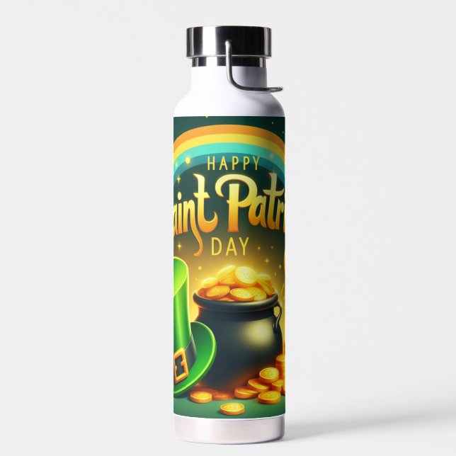 Colourful rainbow gold Saint Patrick's Day Water Bottle (Left)