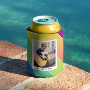 Colourful Rainbow Gradient Strips 40th Birthday Can Cooler