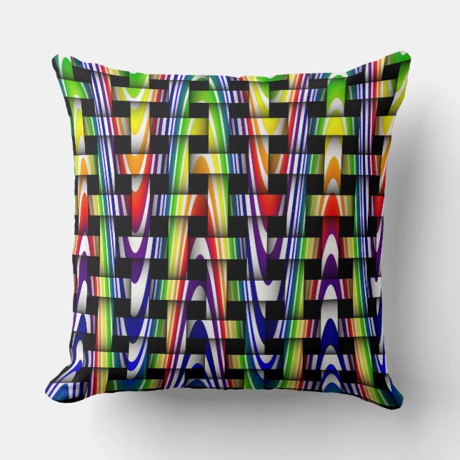 Colourful Rainbow Green Red Yellow Blue Wave Pillo Cushion (Front)