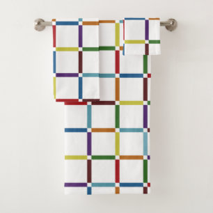 Colourful Rainbow Grid with Negative Space Bath Towel Set
