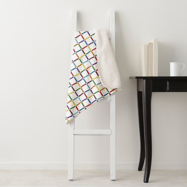 Colourful Rainbow Grid with Negative Space Sherpa Blanket (In Situ)