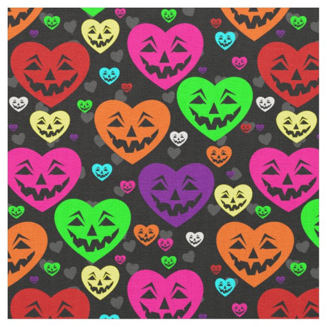 colourful rainbow halloween hearts gothic valentin fabric (Close Up)