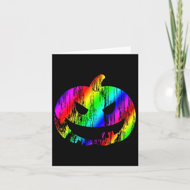 Colourful Rainbow Halloween Jack O Lantern Pumpkin Card (Front)