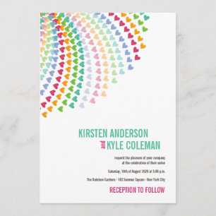 Colourful Rainbow Heart Sprinkles Wedding Invite