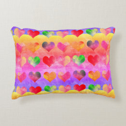 Colourful Rainbow Hearts Boho Art Decorative Cushion