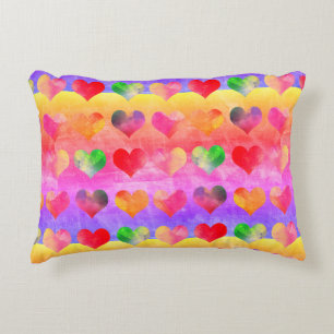 Colourful Rainbow Hearts Boho Art Decorative Cushion