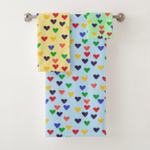 Colourful Rainbow Hearts Customise Bath Towel Sets