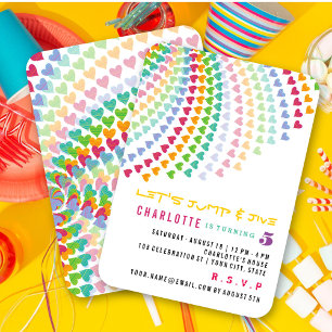 Colourful Rainbow Hearts Fun Kids Birthday Party Invitation