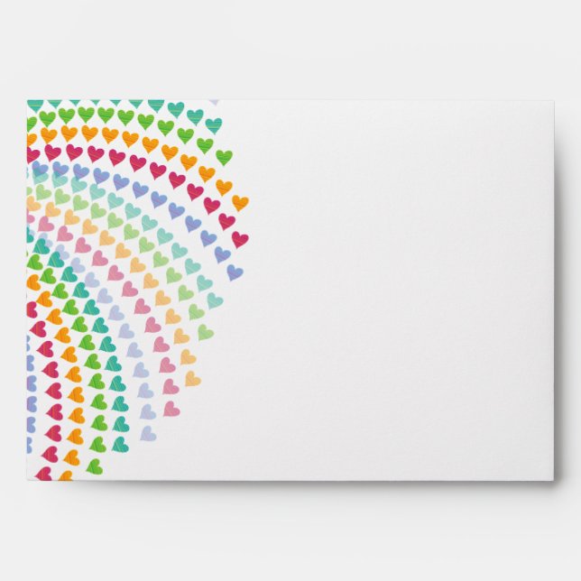 Colourful Rainbow Hearts Sprinkles Love Wedding Envelopes (Front)