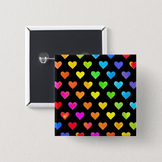 Colourful Rainbow Hearts Stripe Pattern 15 Cm Square Badge (Front & Back)